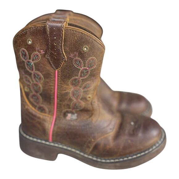 Justin Youth Girls Glitzi Light Up Brown Leather Western Cowgirl Boots Size-13.5 - Picture 1 of 9